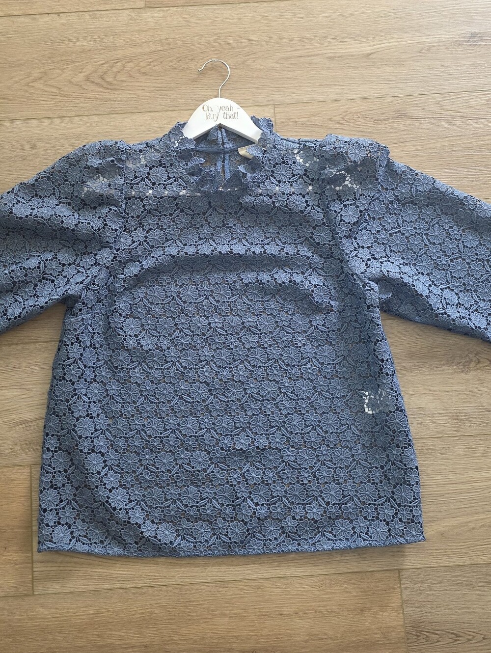 PRISTINE Sezane Jordyna Azul Blue Lace Blouse Size 42 US 10  Large to XL - Picture 7 of 13